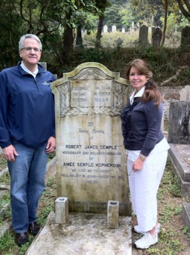 Dr. Glenn and Debbie at Robert Semple's gravesite